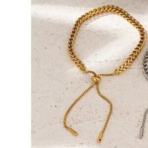 ^NEW 18K Gold Plated Link Chain Adjustable Bead Necklace